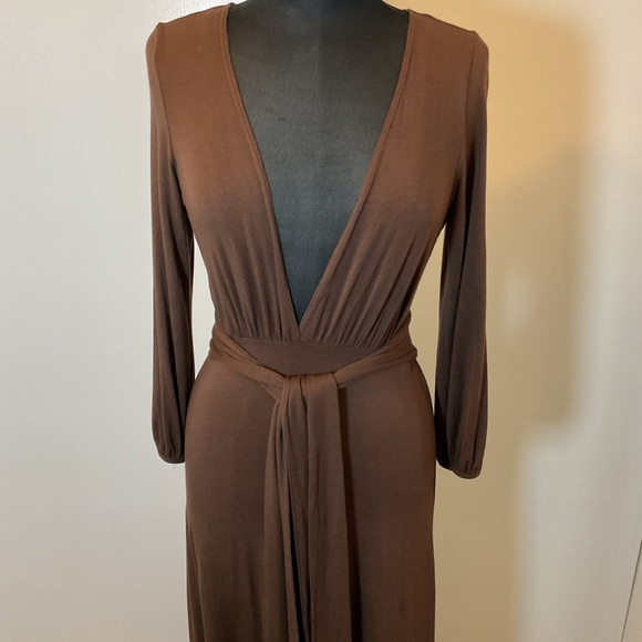18. Rachel Pally Brown V-Neck Plunge Long Sleeve Maxi Dress Size Small - Picture 2 of 8